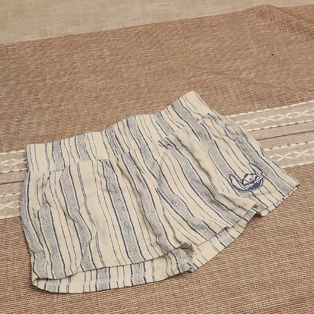 Disney Stitch Striped Cream and Blue Shorts